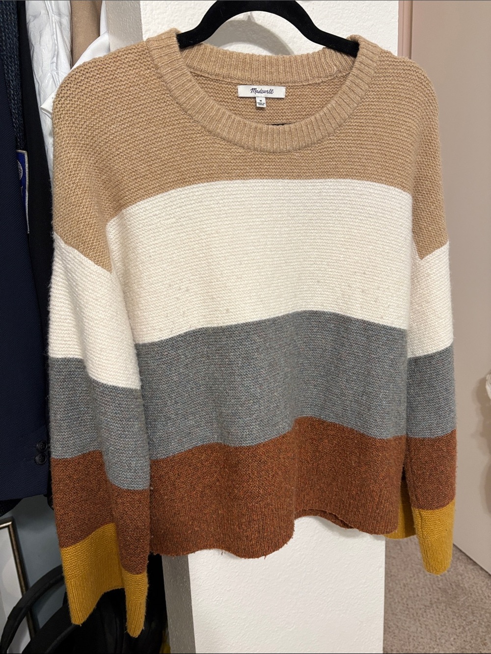 Madewell Neutral & Mustard Colorblock Crewneck Sweater - Picture 2 of 2